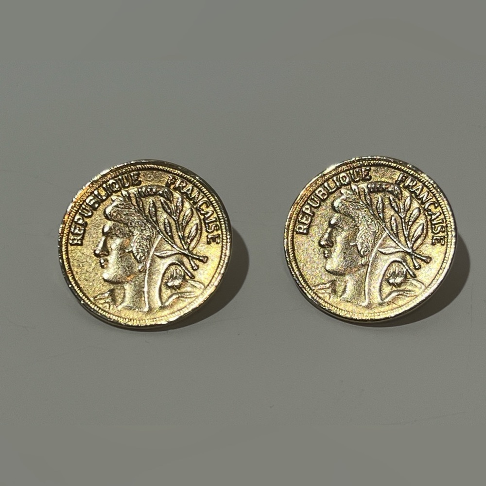 Vintage Lady France Francaise Republique Coin Earrings Pierced - Picture 6 of 8